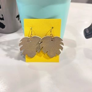 Brand New Gold Glitter Leaf Earrings